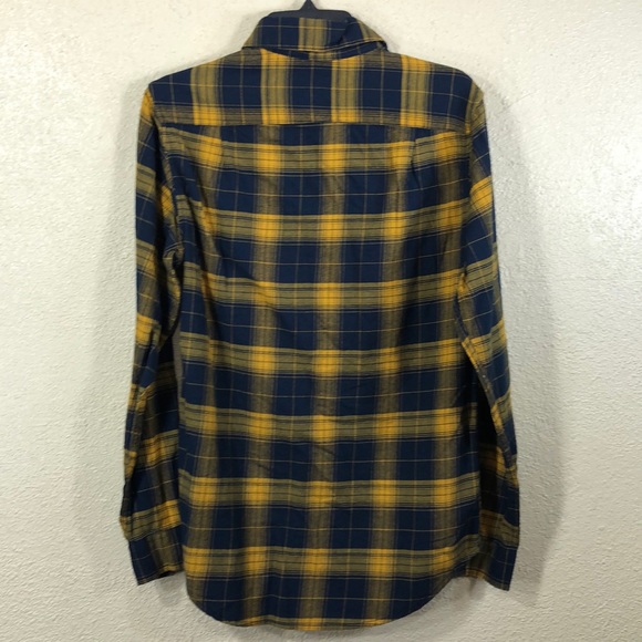 Good Fellow Men's Shirt S Plaid Yellow Navy NWT Long Sleeve - Picture 7 of 8